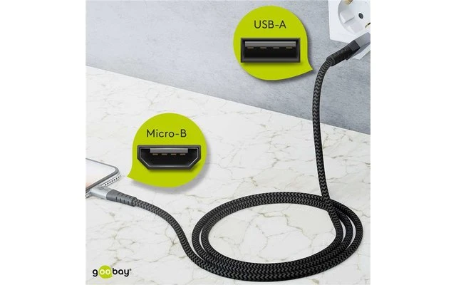 Goobay DAT Micro USB Auf USB-A Textilkabel 0,5 M 7 Goobay DAT Micro USB Auf USB-A Textilkabel 0,5 M – Bild 5